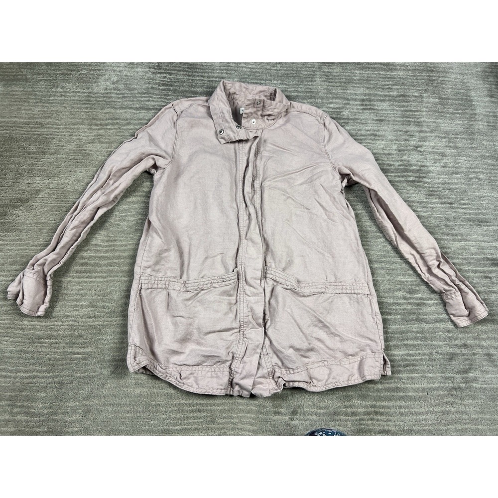 Nicole Miller Shirt Womens Small Purple Snap Front Long Sleeve Linen Blend